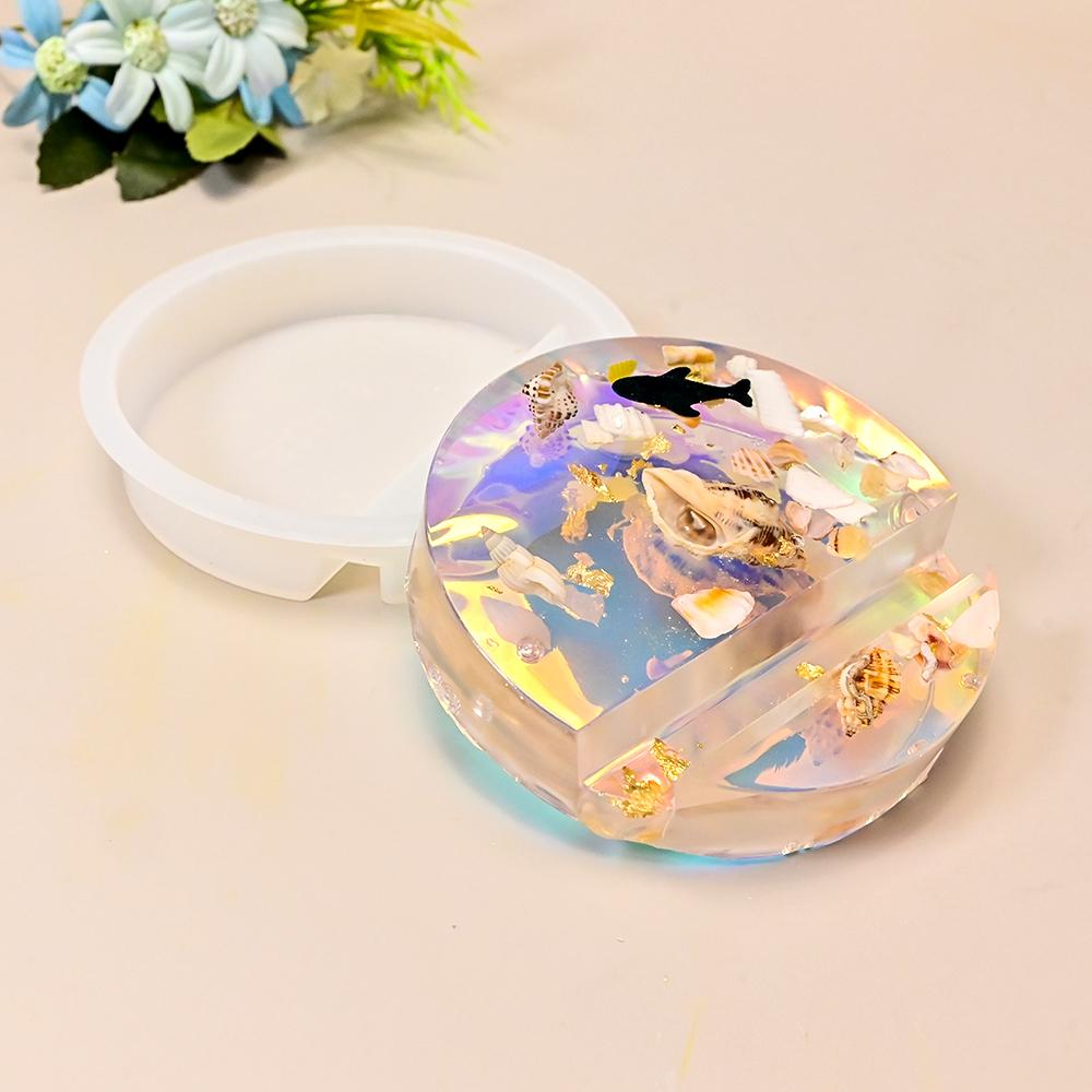 DM1121 DIY Geometric Phone Holder Resin Mold Casting Round Mobile Stand Card Holder Silicone Epoxy Molds for Table Decoration
