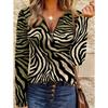 Women's creative printed zipper long-sleeved T-shirt, breathable, soft and comfortable, suitable for all-year-round casual wear