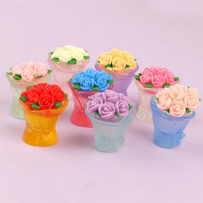 1 peça buquê de rosas luminosas micro paisagem figura ornamento ao ar livre estátua em miniatura brilhante vaso mini acessórios de jardim