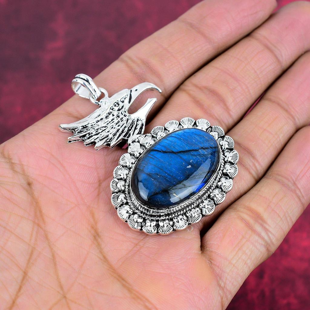 Přívěsek z labradoritu, ručně vyrobený drahokam ze sterlingového stříbra 925, starožitné šperky, dárkové stříbrné šperky