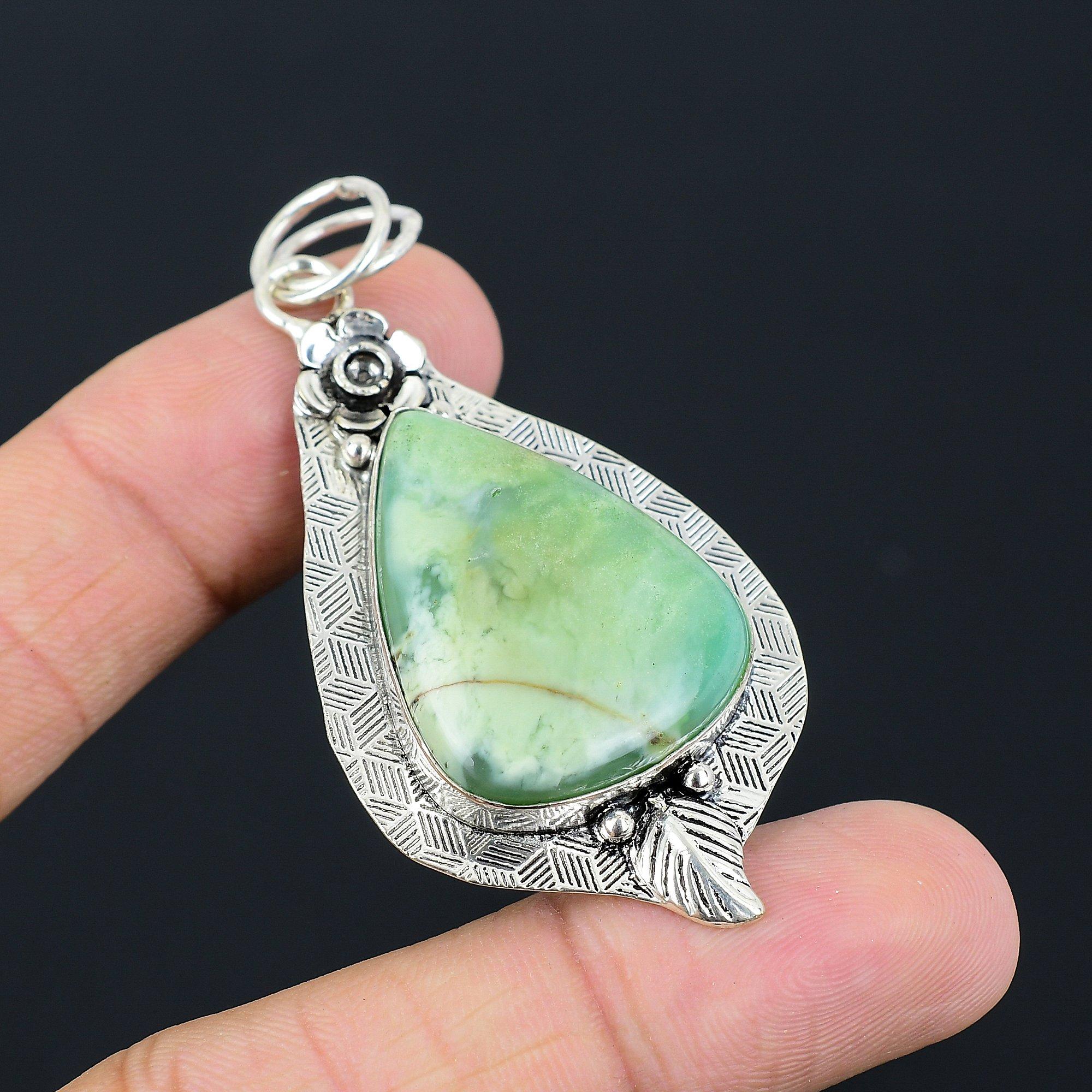 Gift For Her 925 Sterling Silver Natural Vasonite Gemstone Pendant Flower