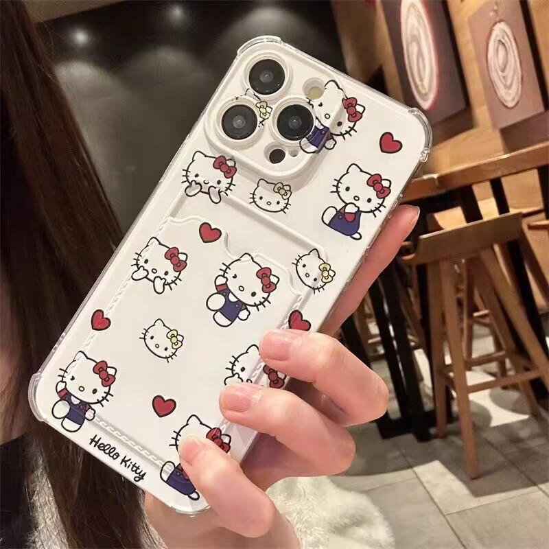 Cartoon Hello Kitty Card Holder Case For Iphone 17 Pro Max 17 Air 16 15 14 12 13 11 Pro Max 16e 15 16 Plus 12 13 Mini Cover