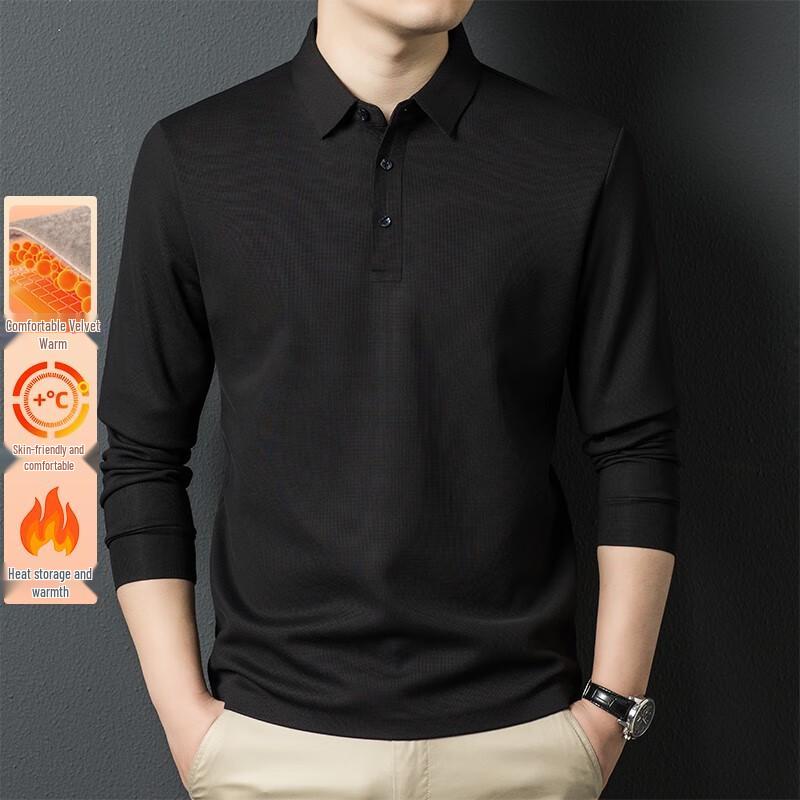 Men s Business Casual Fleece Lined Long Sleeve Polo Shirt FXT5661 M