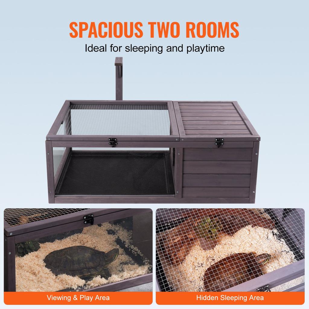 VEVOR Tortoise Habitat, Wooden Tortoise House Indoor & Outdoor, Tortoise Enclosure with Hanging Light Stand