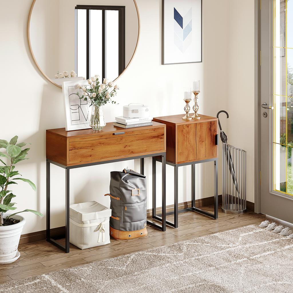 Console Table In Industrial Design Side Table Sideboard 1 Cabinet Natural Wood + Black