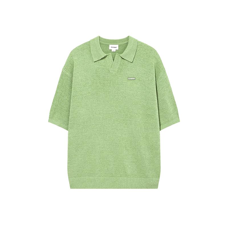 COVERNAT Small Authentic Open Collar Half Knit Light Green