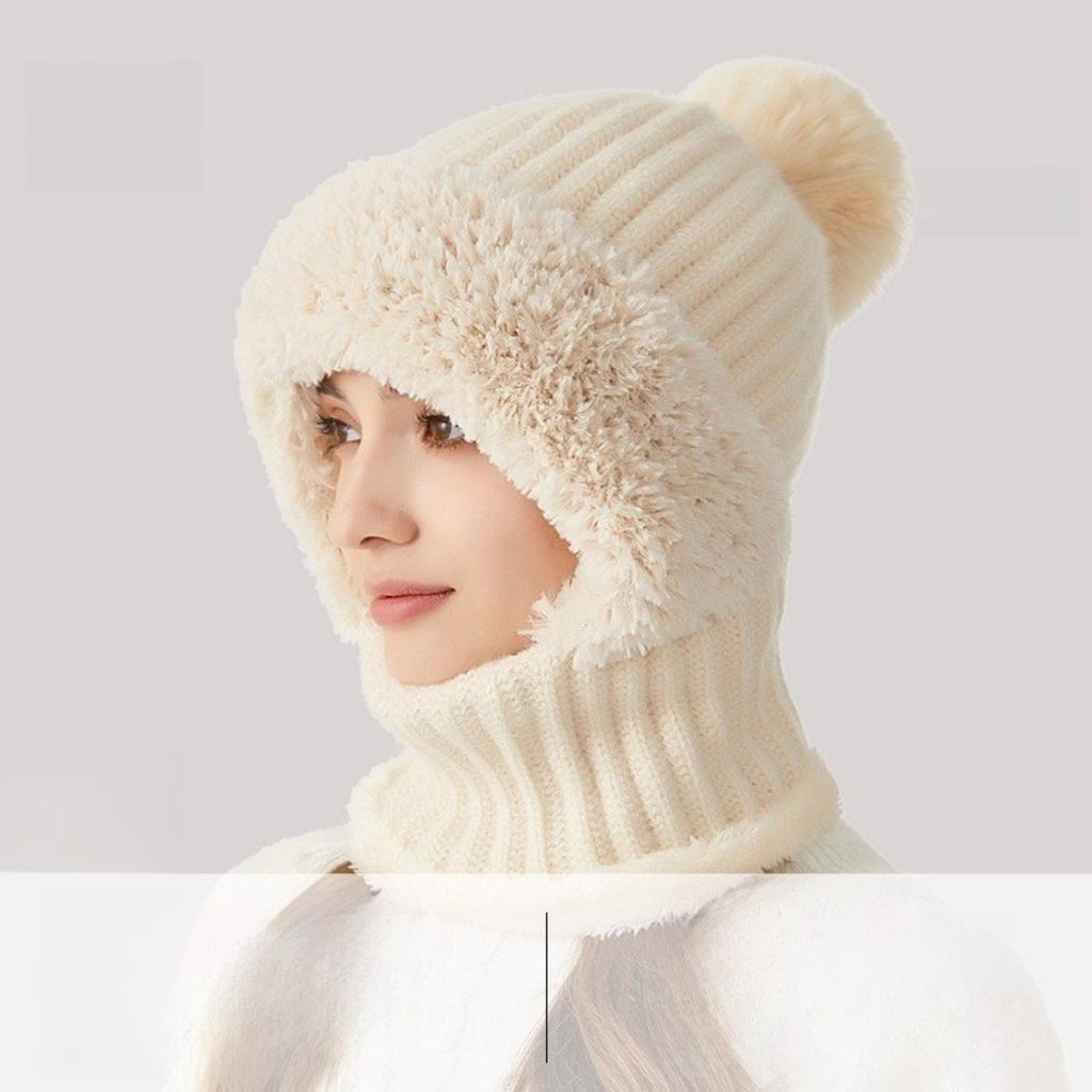 Hohe Elastizität, Einfarbig, Strickmütze, Schal, Maske, Overall, Damen, Radfahren, Winddichte Mütze, Warme Mütze