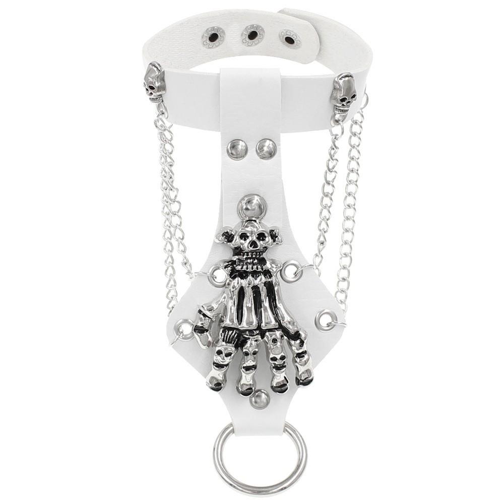 Solid Color PU Leather Bracelet Adjustable Wide Chain Bracelet Dark Style Skull Wristband Unisex