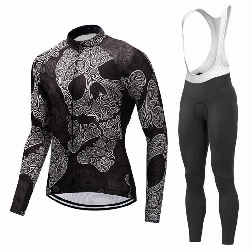 Womens Long Sleeve Cycling Jersey Bib Pants Set Breathable Quick-Dry Mountain Bike Apparel Fall