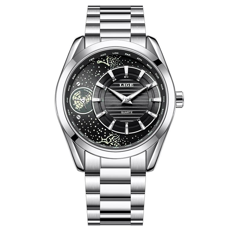 LIGE Top Luxury Watches Men Fashion Casual Quartz Wristwatches 30M Waterproof Luminous Steel Business Mens Watch Gift Reloj