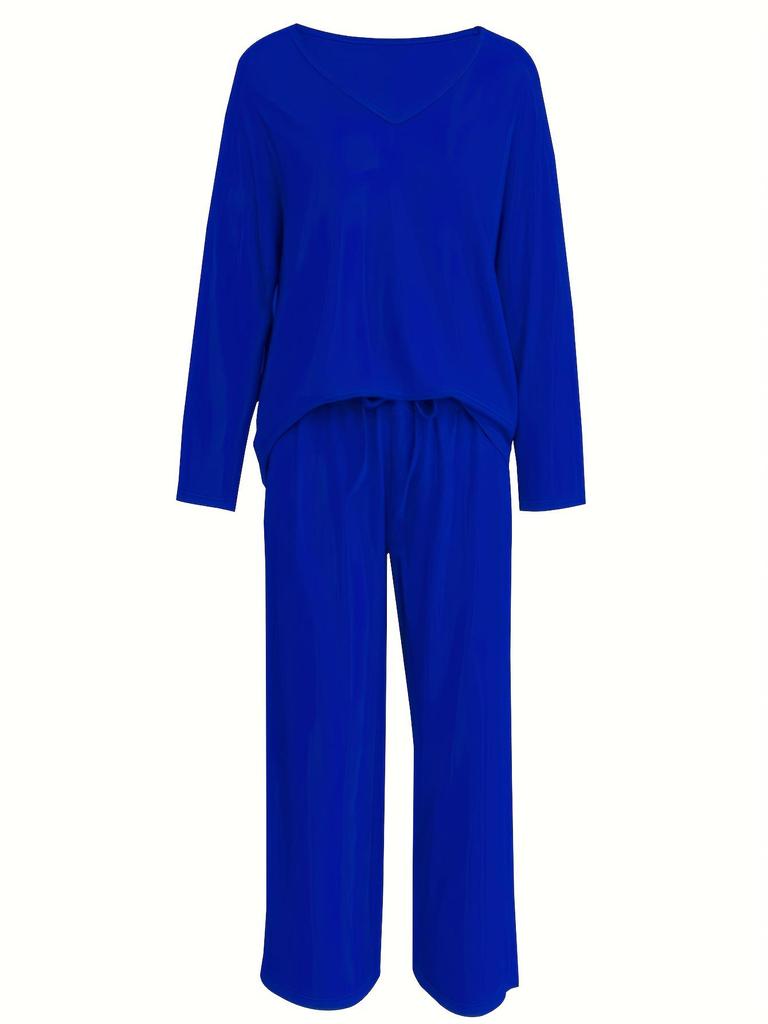 Women's Fashion 2025 V-Neck Loose Casual Two-Piece Set In Ice Silk