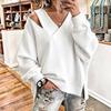 Women's V-Neck Long Sleeve Sweatshirt Color Casual Pullover Top