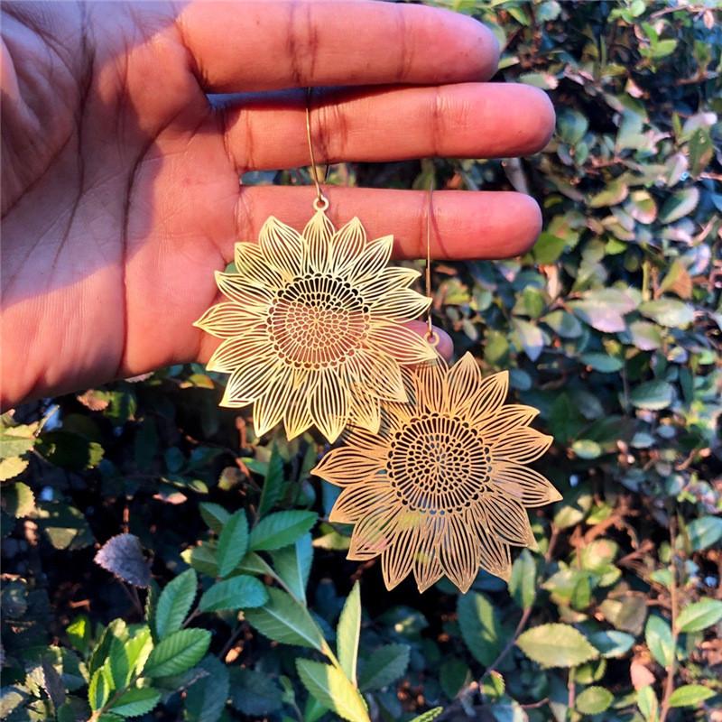 Sunflower Pendant Earrings With Alloy Geometric Design For Casual Womens Jewelry