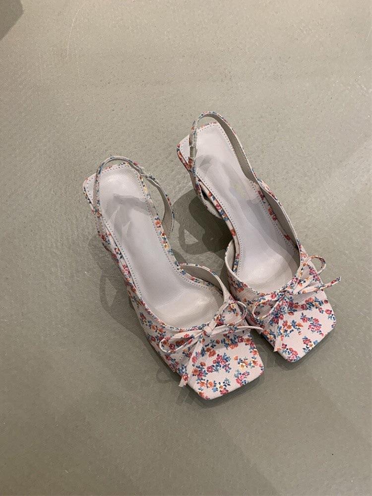 

French temperament socialite niche bow open-toed square head sandals women s summer wear high heels stiletto 40