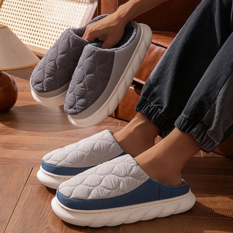 Large size cotton slippers non-slip waterproof down cloth indoor warm home thick bottom slippers home winter
