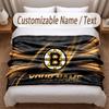 Boston Bruins Printed Flannel Blanket Custom Name Text Soft Warm Throw For Bedroom Holiday Gift