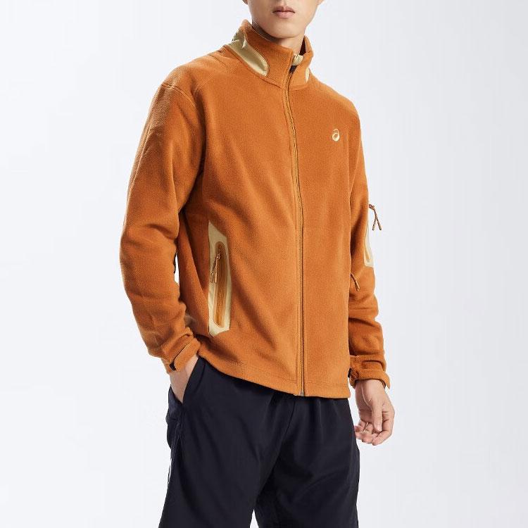 Asics Logo Print Color Block Retro Stand Collar Zip Comfortable Casual Sports Long Sleeve Jacket Men Jackets Brown 2031E443-200
