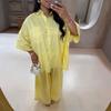 2025 Summer Yellow Pleated Women's Casual Shirt and Loose Pants Set - European and American Design.