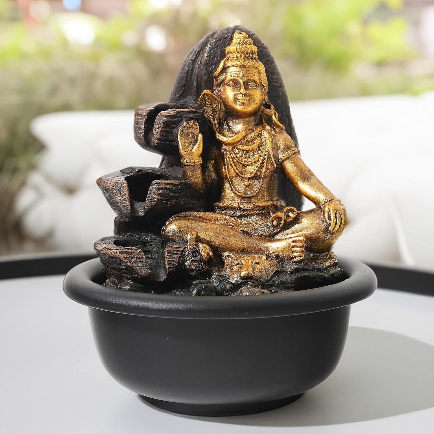 

Polyresin Shiva Water Fountain for Home Decor with LED Lights (19cm) Table Top Decorative Items |