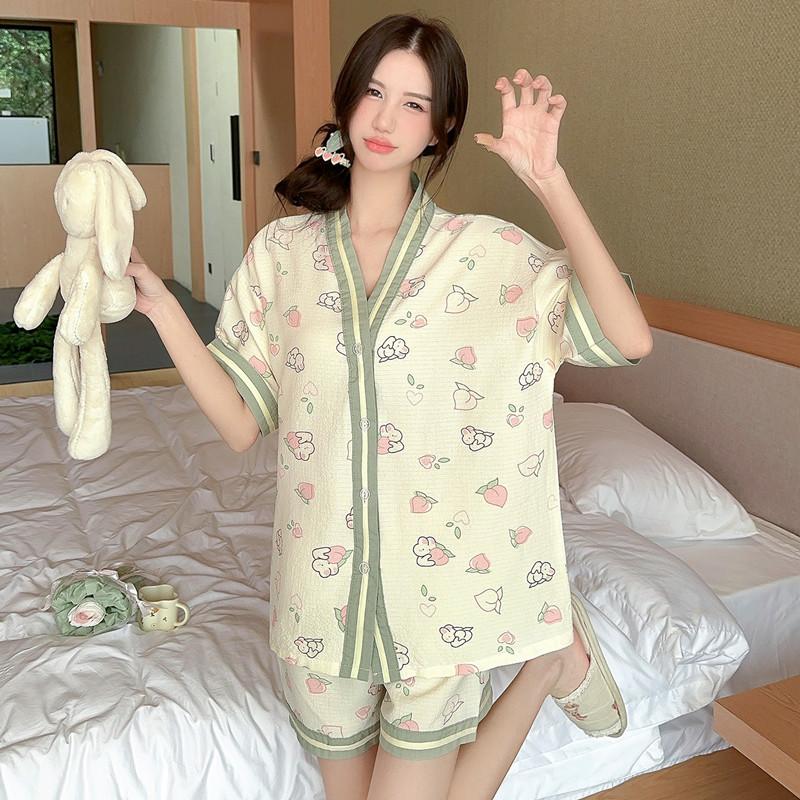 South East Asia bubble cotton pajamas girls summer short-sleeved shorts 1011 cartoon loungewear suit new