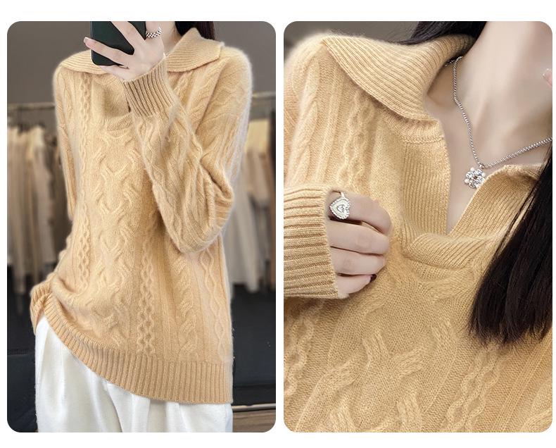 Seven-Stitch Thick Cable Knit Wool Sweater - Warm 3D Design for Autumn/Winter