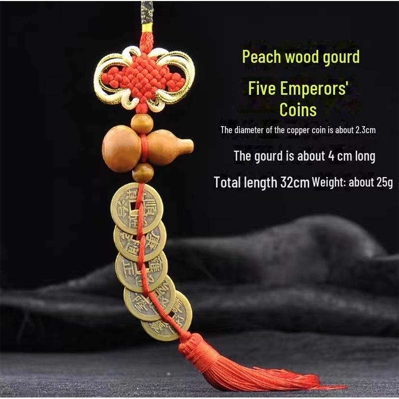 Natural Gourd Five Emperors Coin Pendant with Chinese Knot