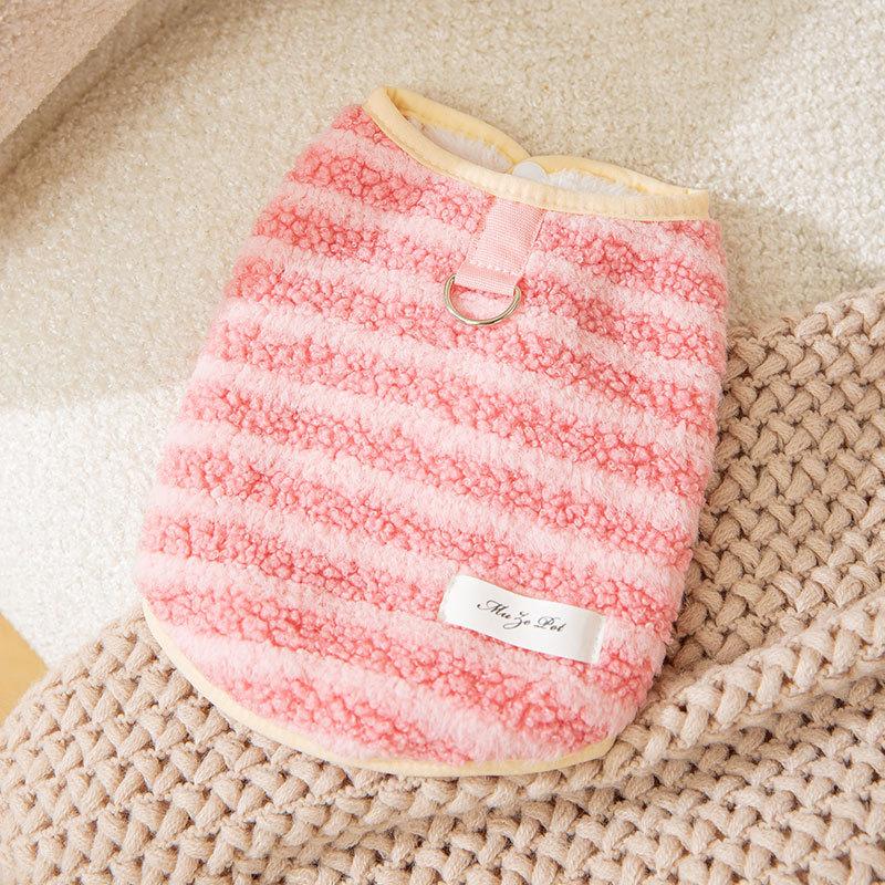 Pet Clothes Fresh Striped Traction Vest Cat Warm Two-legged Flannel Small Dog Puppy Dog Clothing
