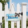 Ocean Themed Decor Welcome Decorative Sign, Wooden Mediterranean Retro Style Long-lasting Door Decoration Wall Mounted Sign for Indoor Outdoor
