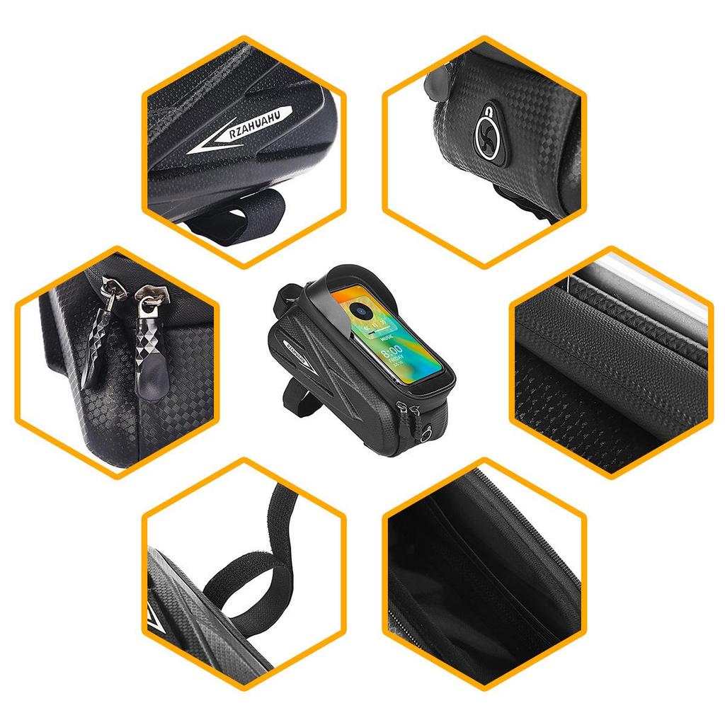 Waterproof Hard Shell Mountain Bike Top Tube Bag with Touch Screen Phone Holder