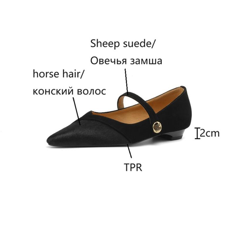 Fashion NEW Spring Women Pumps Horsehair Shoes for Women Pointed Toe Chunky Heel Shoes Elegant Mary Janes Low Heel Sheep Suede Shoes