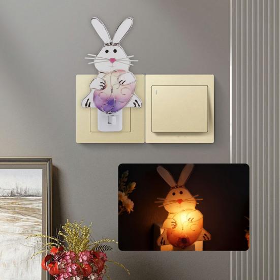 Plug-in Easter Bunny Night Light Love Heart Wall Outlet LED Lamp Holiday Party Home Living Room Bedroom Decoration Light