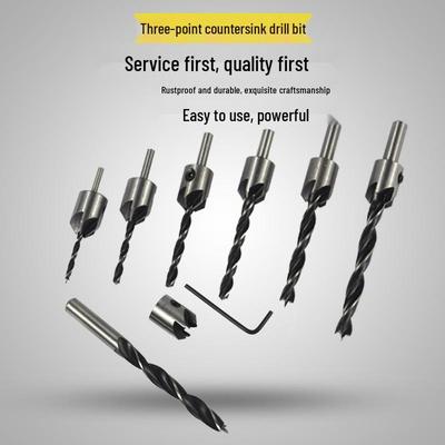 Three-Point Woodworking Countersink & Chamfer Drill Bit, High-Speed Steel, 3-10mm