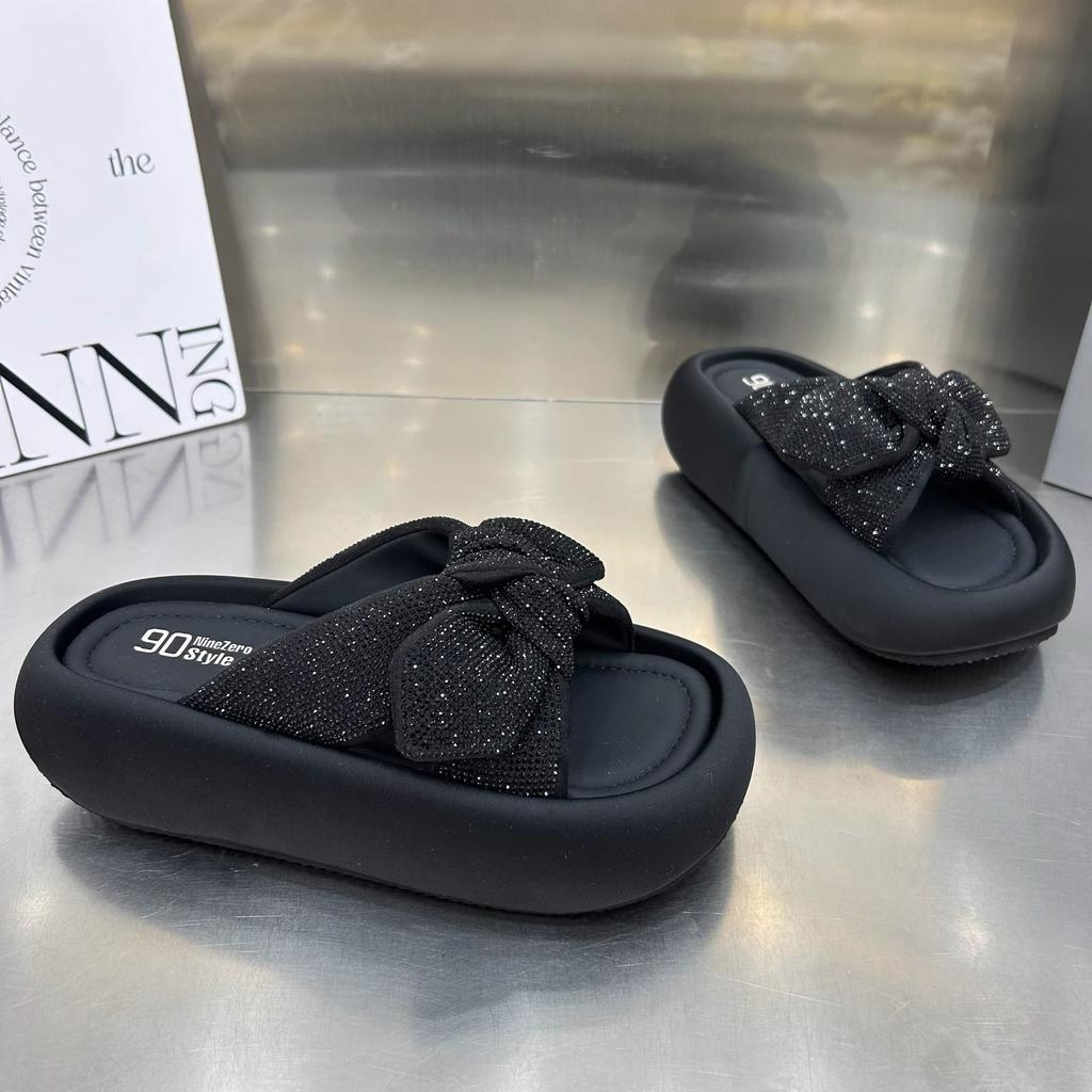 2025 new casual versatile beach shoes fashion bow one-word sandals platform comfortable slippers women's shoes trendy shoes