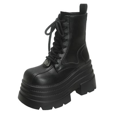 10CM Women High Platform Motorcycle Boots Gothic Leather Punk Boots Winter Warm Fur Snow Shoes Mid-calf Short Combat Boots Woman