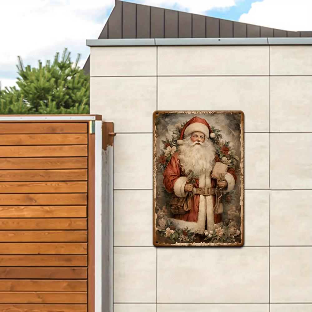 Vintage Santa Metal Wall Sign - Rustic Christmas Decor Aluminum Hanging Art Poster 11.9" X 7.9