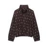 Women Loose Fit Black Polka Dot Zipper Long Sleeve Jacket Casual Autumn