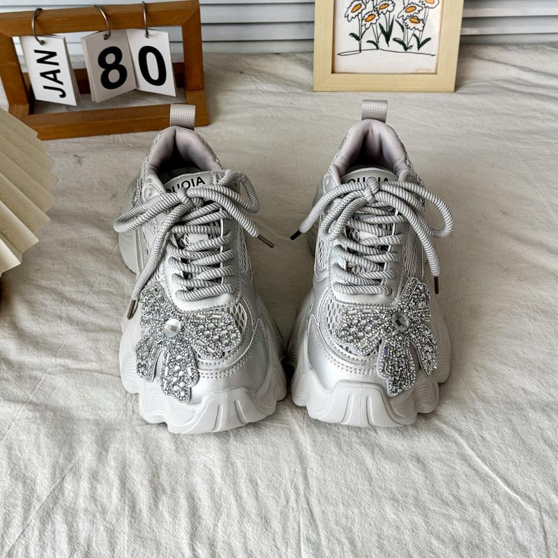 Spring Women's Sneakers New Round Toe Lace-Up Platform Casual Heightened Platform Breathable Single Shoes