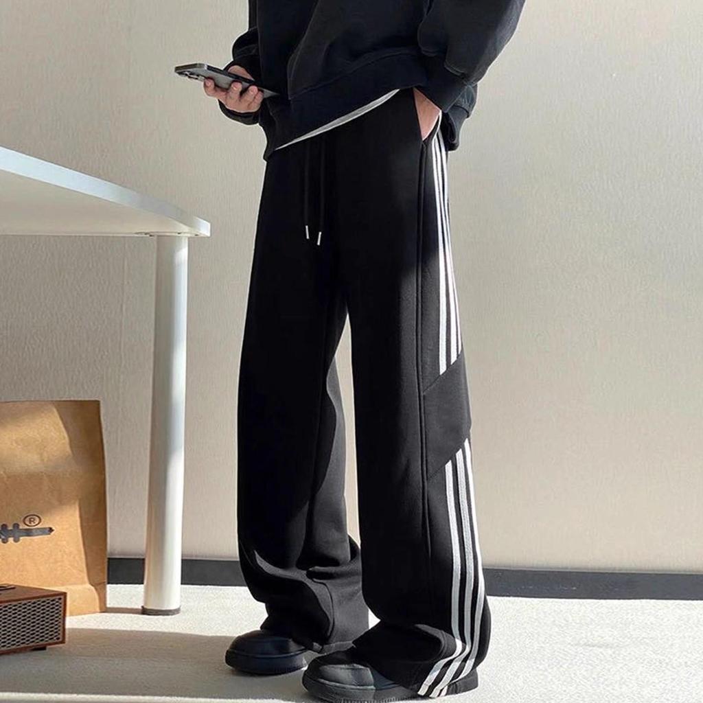 Men's Wide-Leg Striped Casual Pants - New Autumn/Winter 2025 Trend, Plus Velvet, Loose Fit