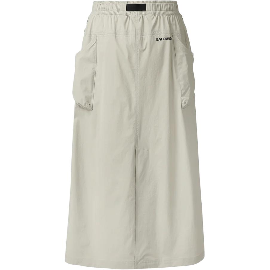 Salomon Solid Color Mid Waist Pocket Midi Casual Skirt Women skirts Beige C28229