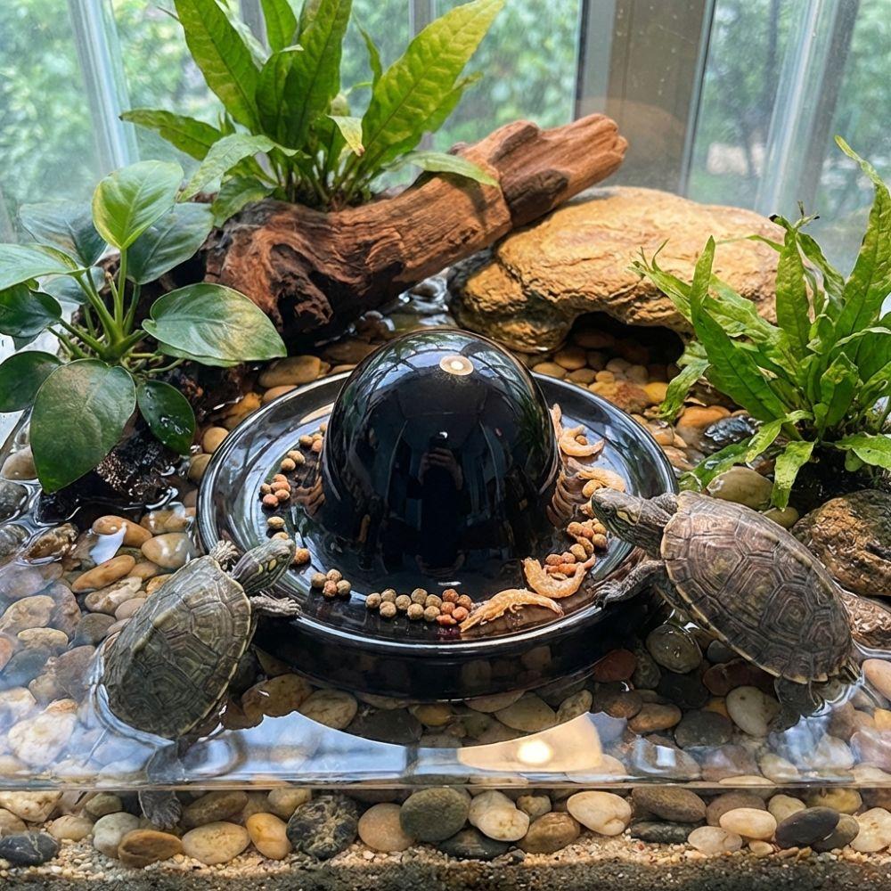 Plastic Reptile Feeder Bowl Round Reptile Water Pot Easy-Clean Feeder Ledge  for Amphibians