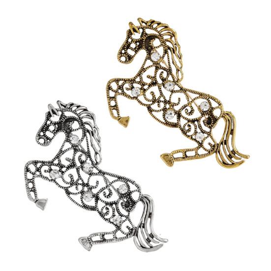 1/2 Pcs Broche Animal Année du Cheval Design Creux Strass Étincelants Épingle à Vêtements Accessoires Vêtements