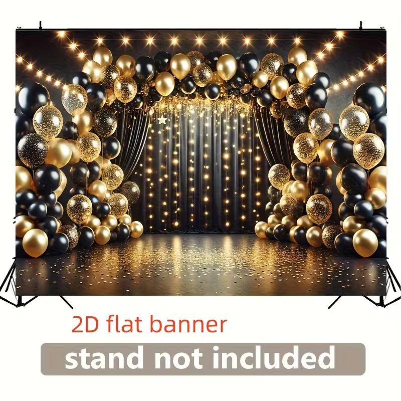 2D Black Gold Balloon Backdrop Glitter Party Photography Background