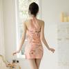 Sex Underwear Pink Stand-up Collar Print Sexy Cheongsam Slit Female Temptation Retro