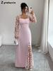 Elegant Dress with Long Sleeves and Lace Patchwork