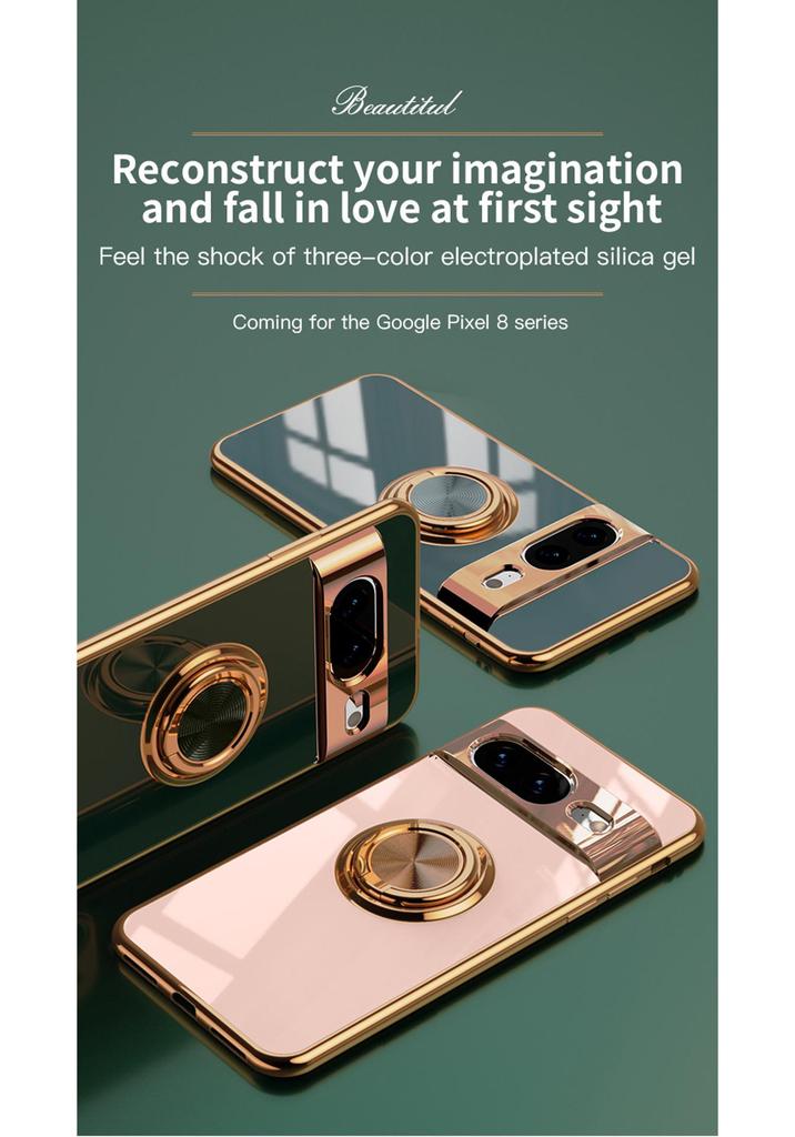Compatible with Google Pixel 9 PRO XL: Electroplated Silicone Case with Magnetic Ring Holder for 8 PRO.