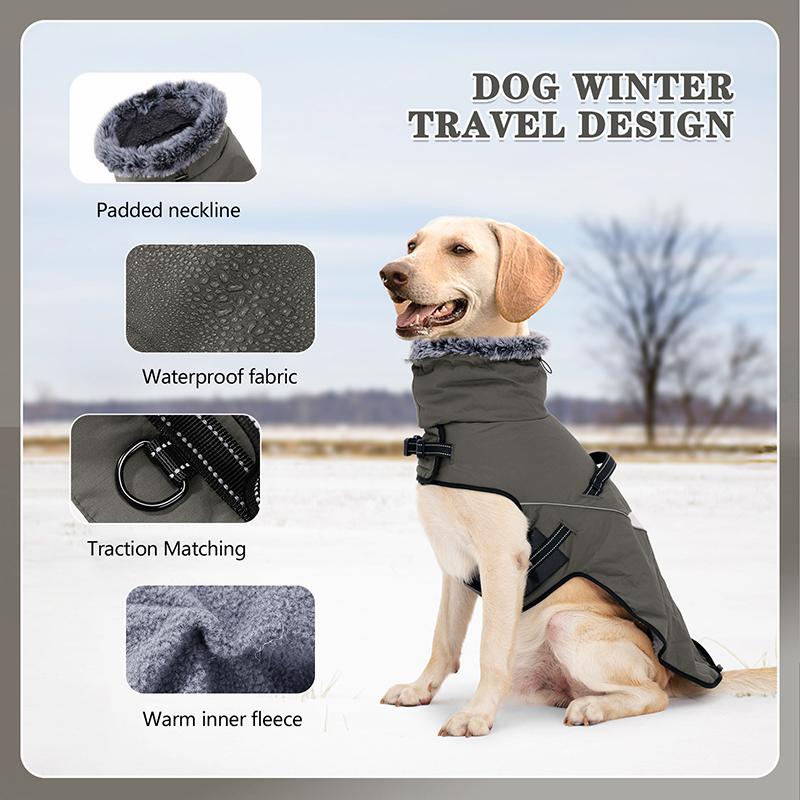 Warm Cozy Fleece-lined Dog Jacket with Explosion-proof Push Handle Reflective Safety Outdoor Walking Dog Coat Large Dogs Clothes