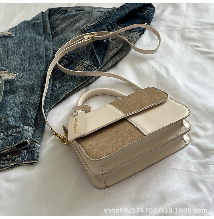 Bag Women's Retro 2025 New Niche Design Splicing Fashion Portable Small Square Bag Premium Shoulder Crossbody Bag