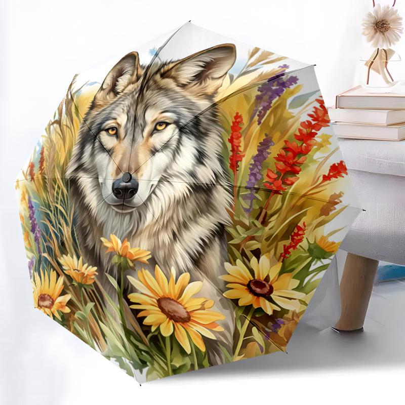 1pc Wolf Amidst Sunflowers and Lavender Automatic Open/CloseUmbrella,Compact Umbrella for Men & Women Day Gift.C031