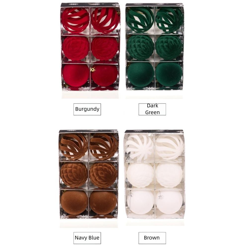 6Pcs/Box New 8CM Velvet Christmas Hanging Balls DIY Plastic Christmas Flocked Ball Set Christmas Tree Ornament Home Party