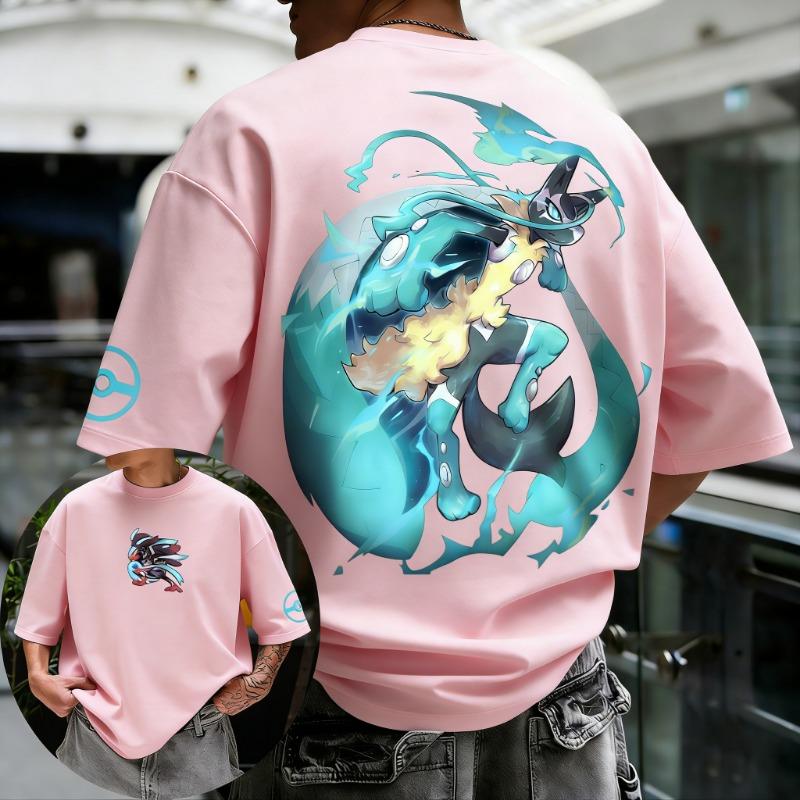 

Pokémon Anime Super Lucario Printed Short Sleeved T-shirt 2026 Men s and Women s Summer New Harajuku Large Loose Casual Top S
